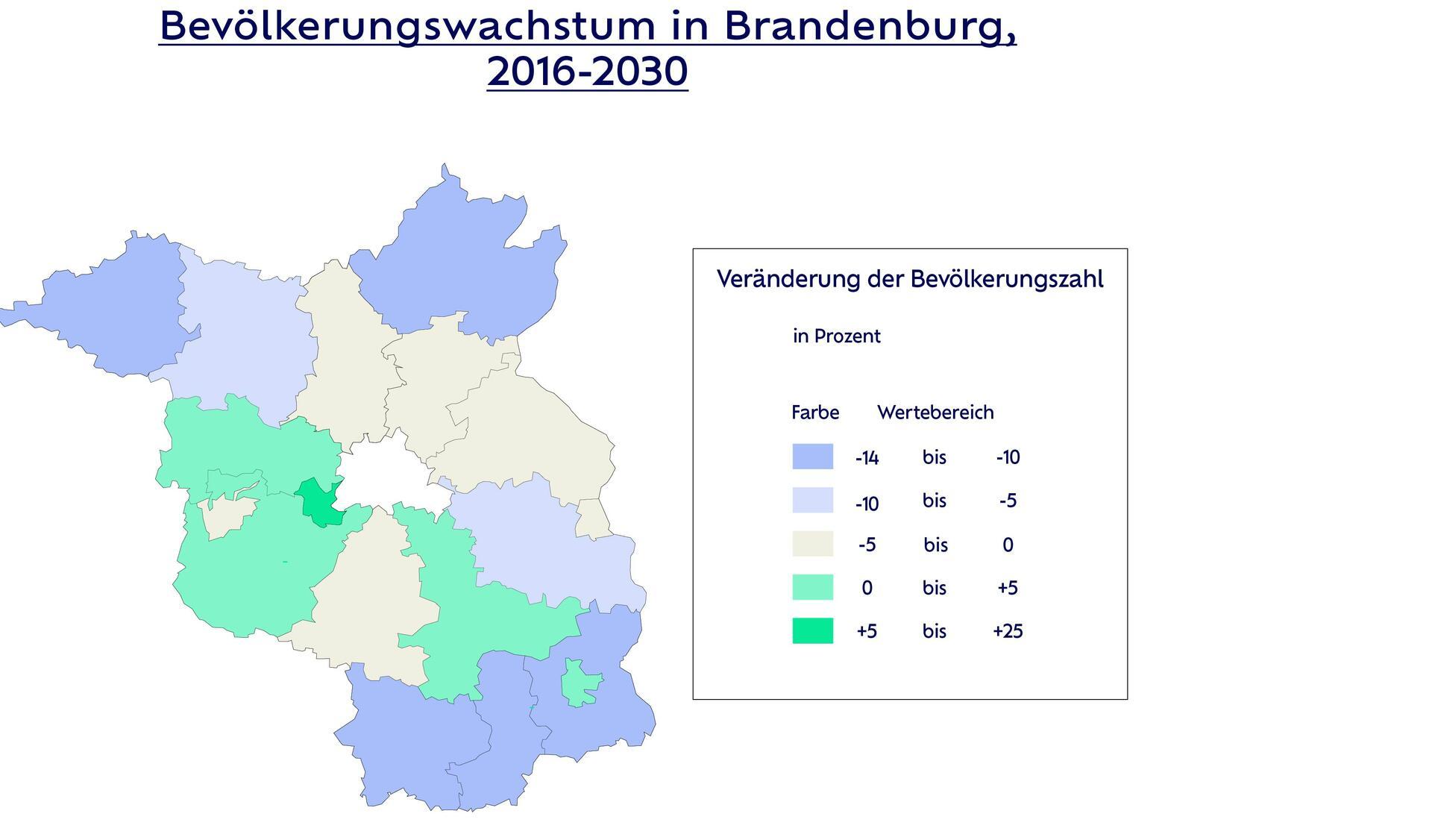 Bevölkerungswachstum in Brandenburg, 2016-2030